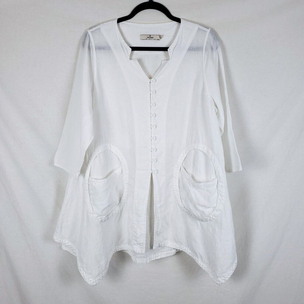 Cheyenne Lagenlook Asymmetric Linen Tunic Top Womens S/M White Art-to-Wear